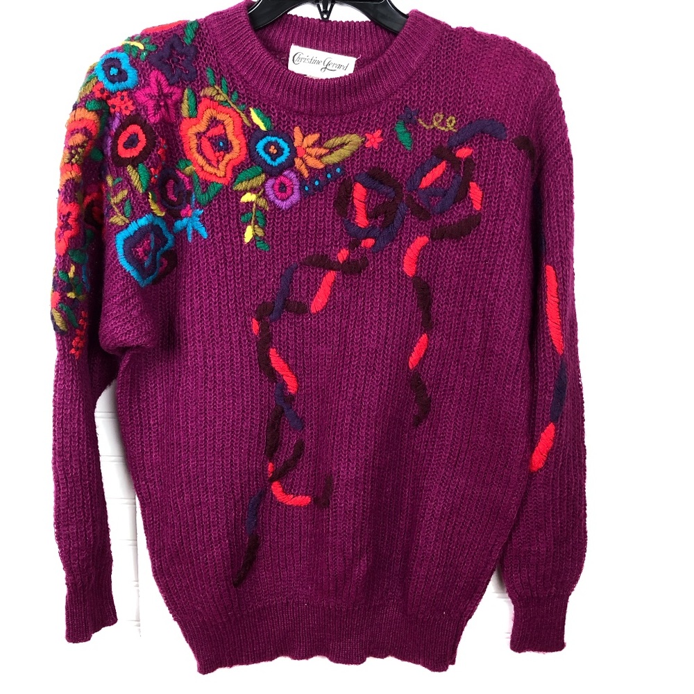 Vintage 80s Christine Gerard Embroidered Sweater Size M